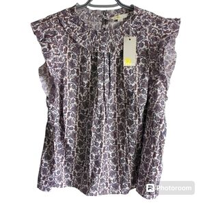 NWT Boden Ruched Detail Sleeveless Top in‎ Ivory Block Paisley Size 16/18